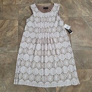 NWT Perceptions New York Women XL Taupe White Lace Design Sleeveless Shift Dress